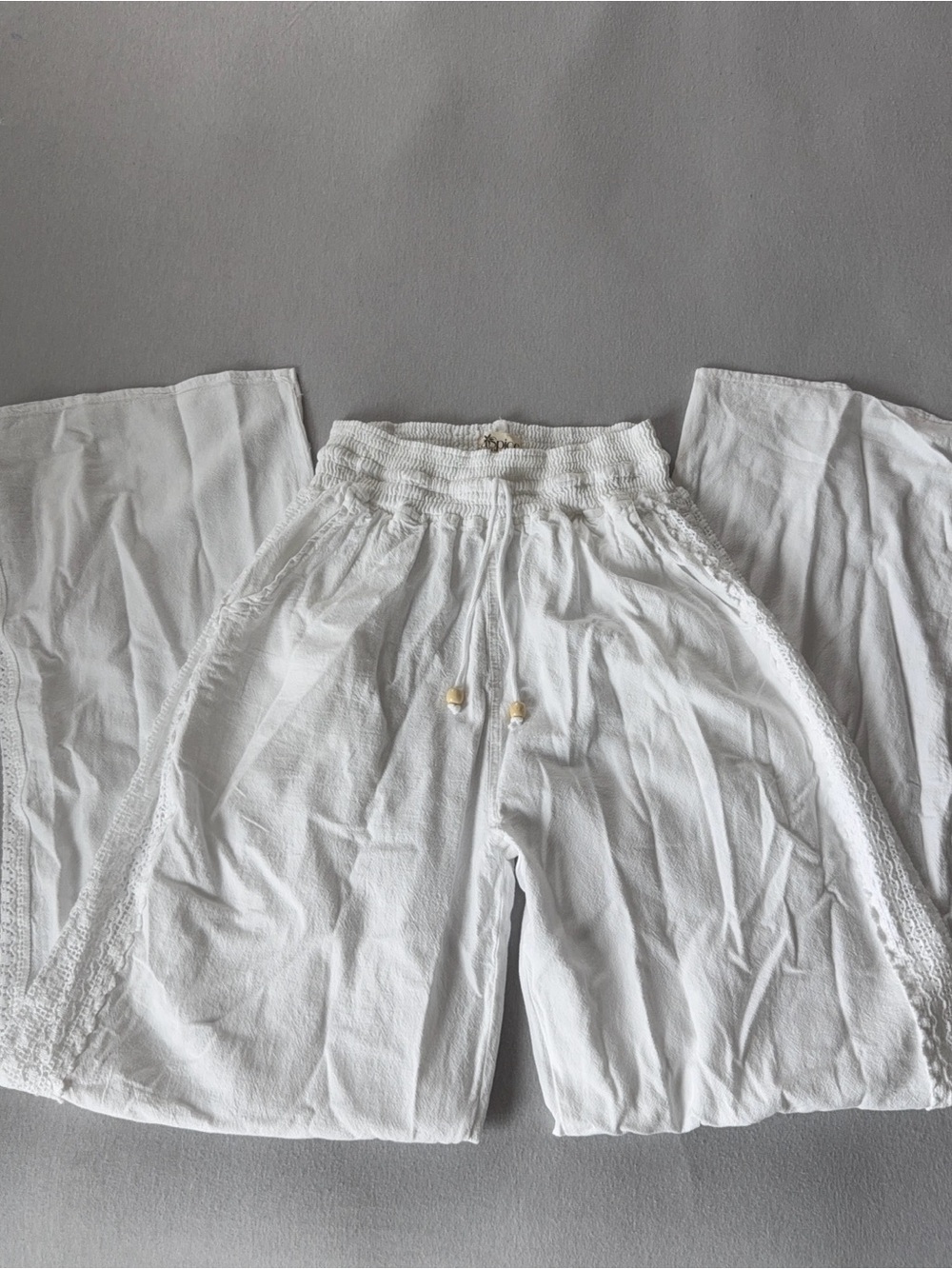 T.J.Maxx White Wide-Leg Cotton Gauze Pants with Smocked Waist